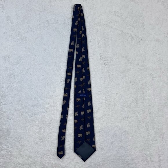 Mens Royal Co Australia Neck Tie Navy Blue Kangaroo Koala Wombat 4” X 60” - Picture 7 of 10